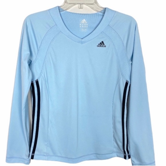 Adidas V Neck Sweatshirt Light Blue Long Sleeves Size S - Picture 1 of 6